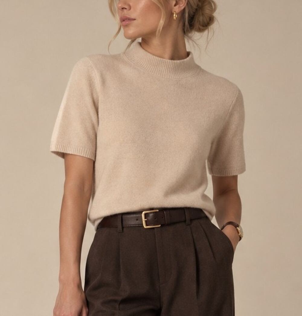Abercrombie & Fitch Merino Wool Mock Neck Sweater Tee XL Beige Old Money Minimal